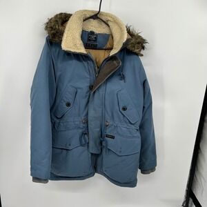 Abercrombie Fitch Blue Puffer Parka Fur Hood Winter Coat Women's Size M